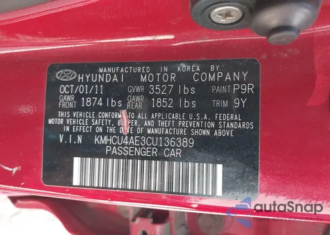 2012 Hyundai Accent Gls from USA, damaged, VIN KMHCU4AE3CU136389